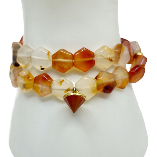 Gold Tone carnelian bead stretch wrap bracelet