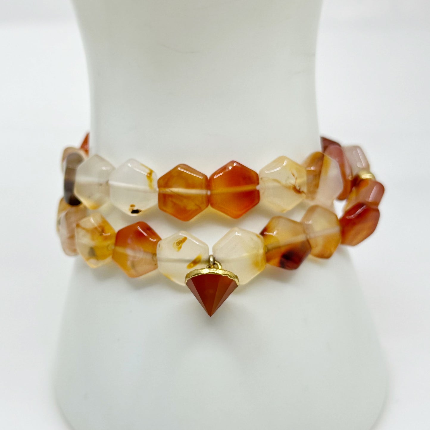 Gold Tone carnelian bead stretch wrap bracelet