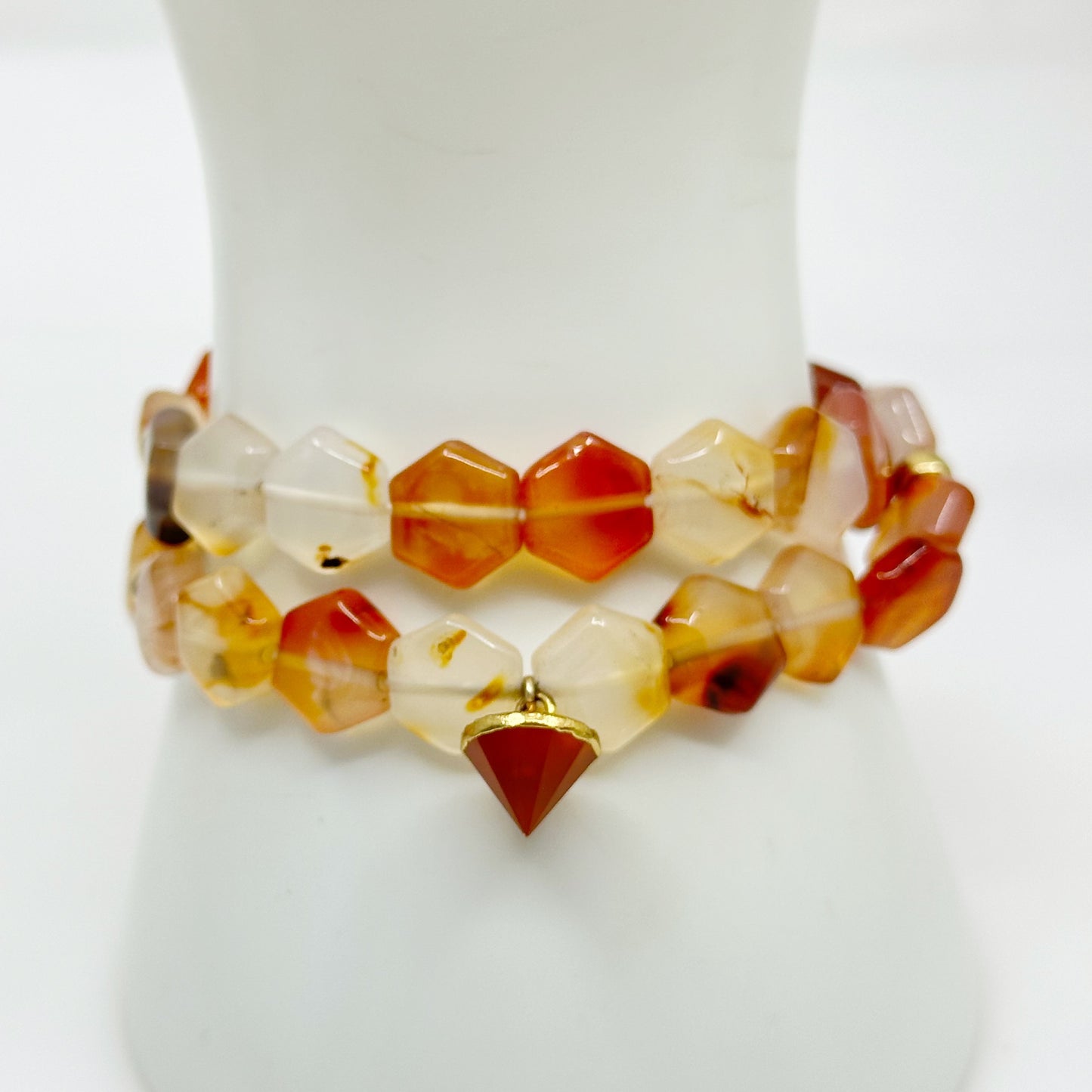 Gold Tone carnelian bead stretch wrap bracelet