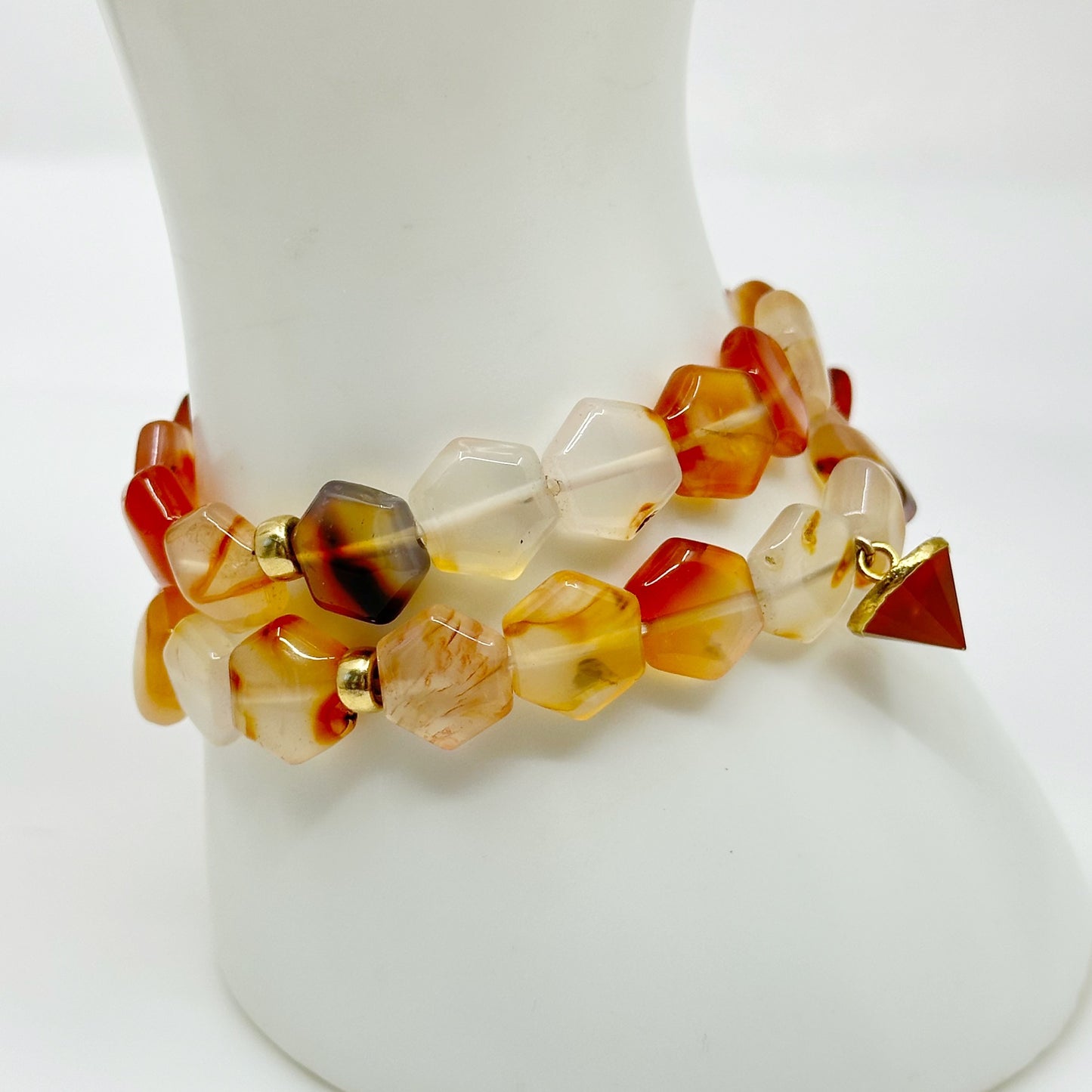 Gold Tone carnelian bead stretch wrap bracelet