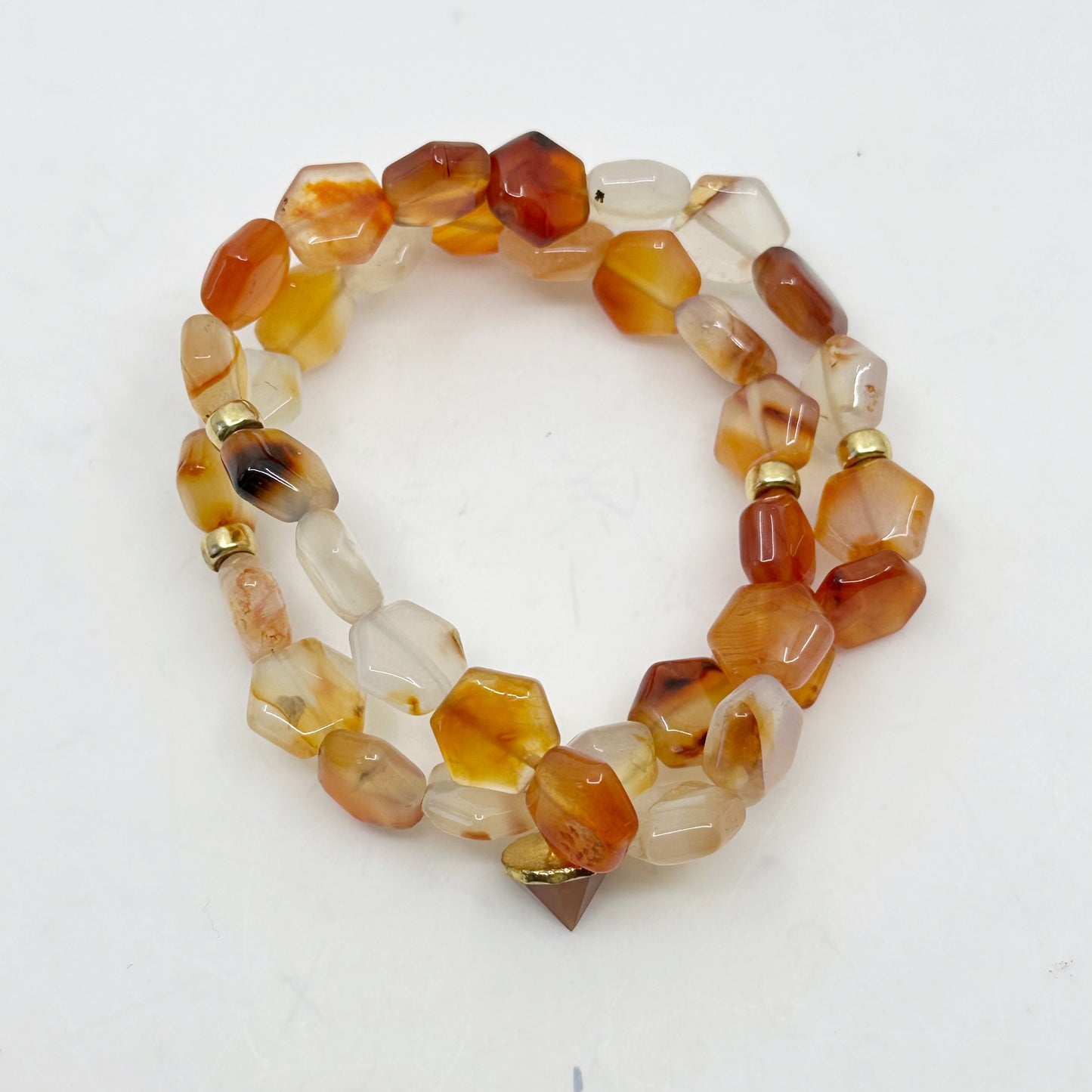 Gold Tone carnelian bead stretch wrap bracelet