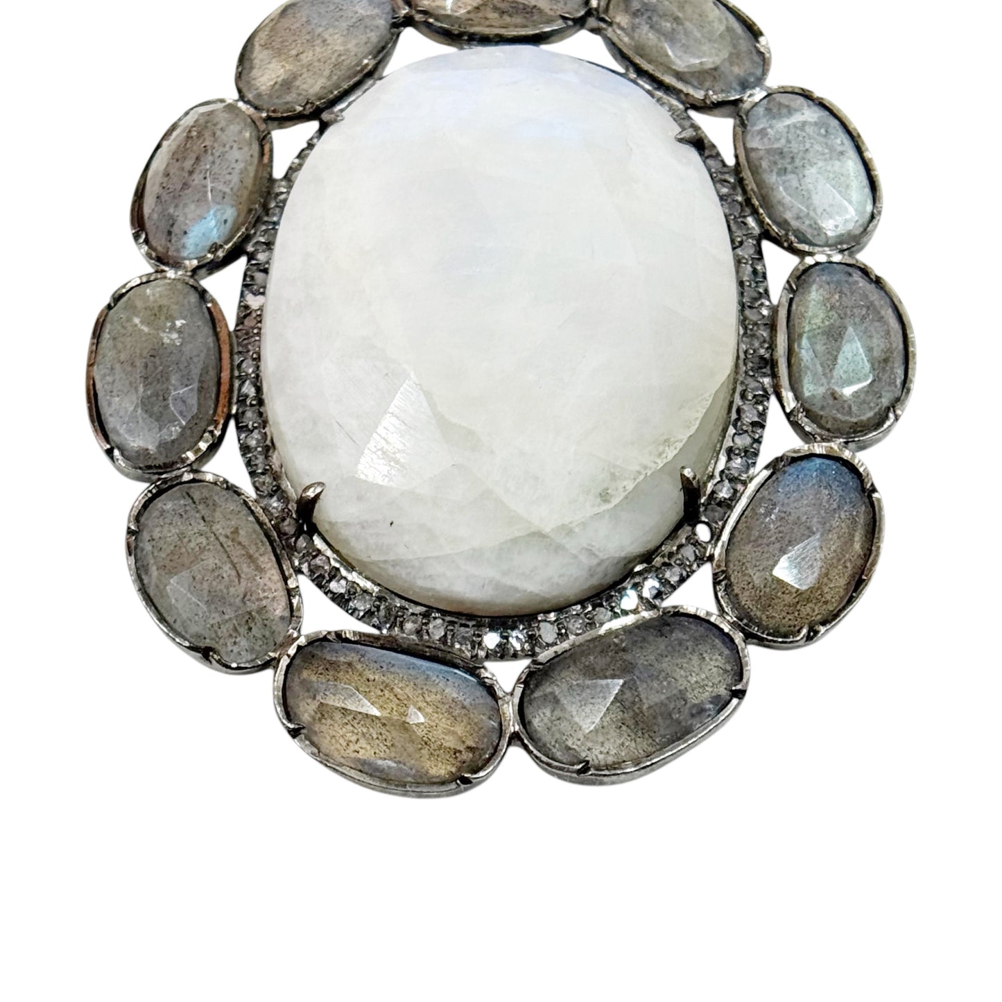 sterling silver moonstone labradorite diamond pendant - GM173