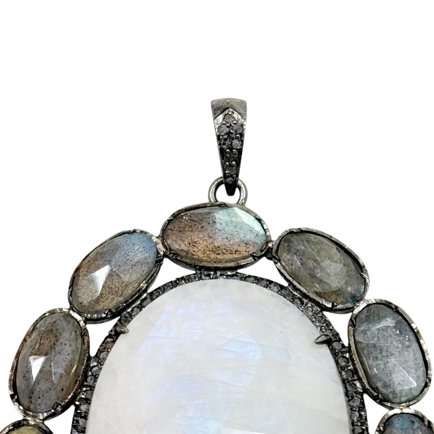 sterling silver moonstone labradorite diamond pendant - GM173