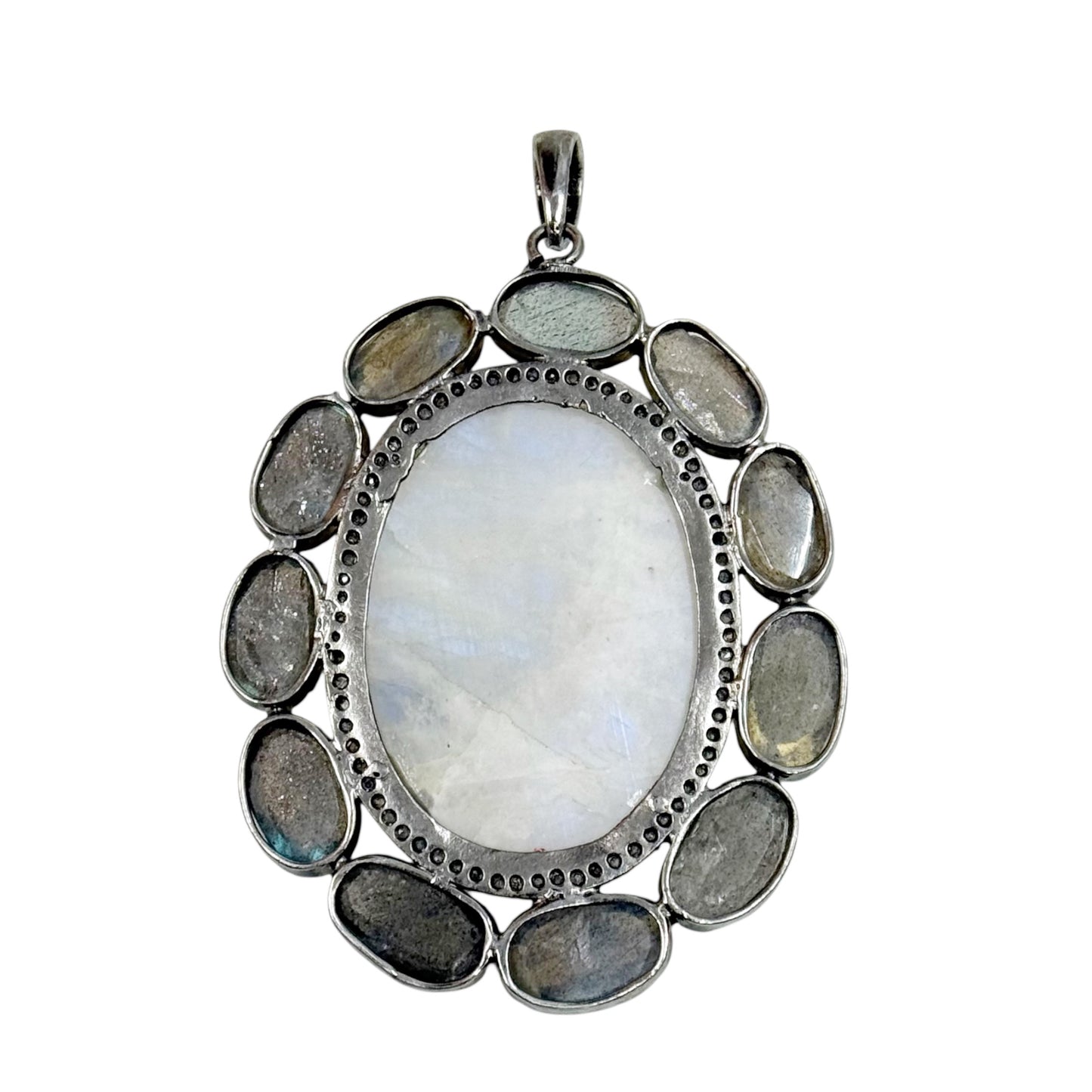 sterling silver moonstone labradorite diamond pendant - GM173