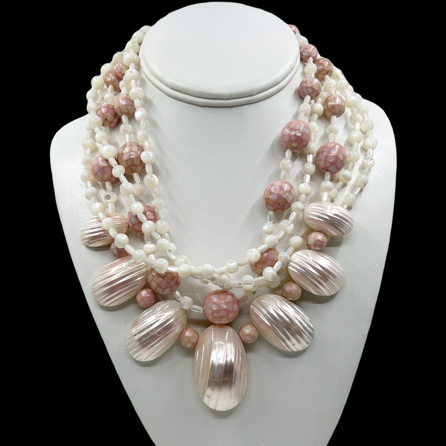 vintage mother pearl & shell bead Multi-Strand Necklace