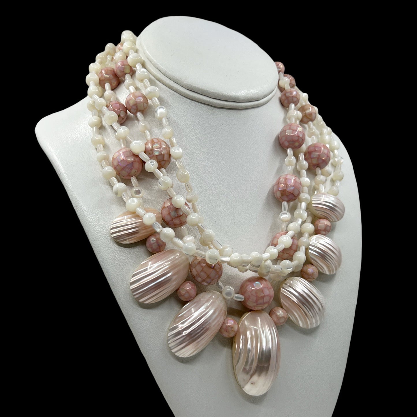 vintage mother pearl & shell bead Multi-Strand Necklace