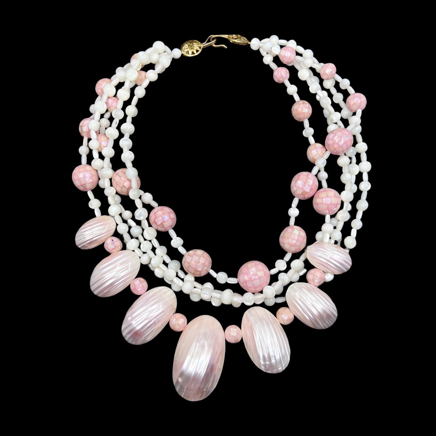 vintage mother pearl & shell bead Multi-Strand Necklace