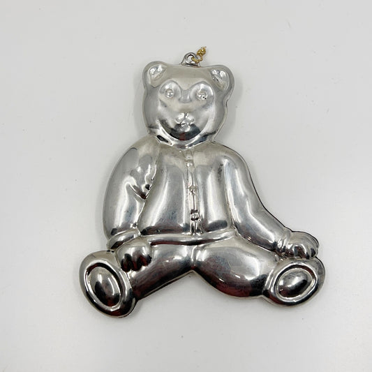 Vintage oversized teddy bear silver plated Christmas Ornament