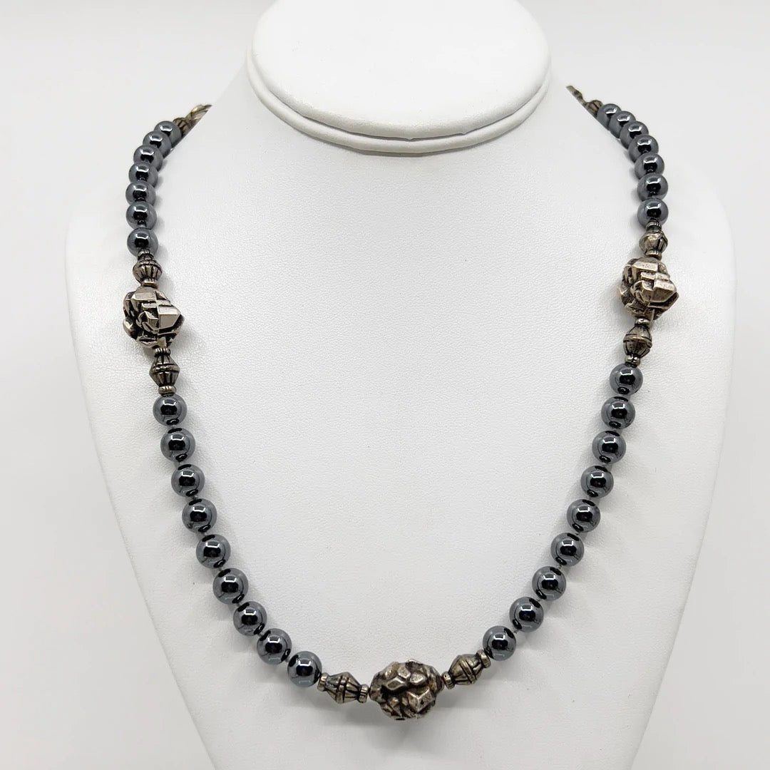 Les Bernard silver & hematite necklace