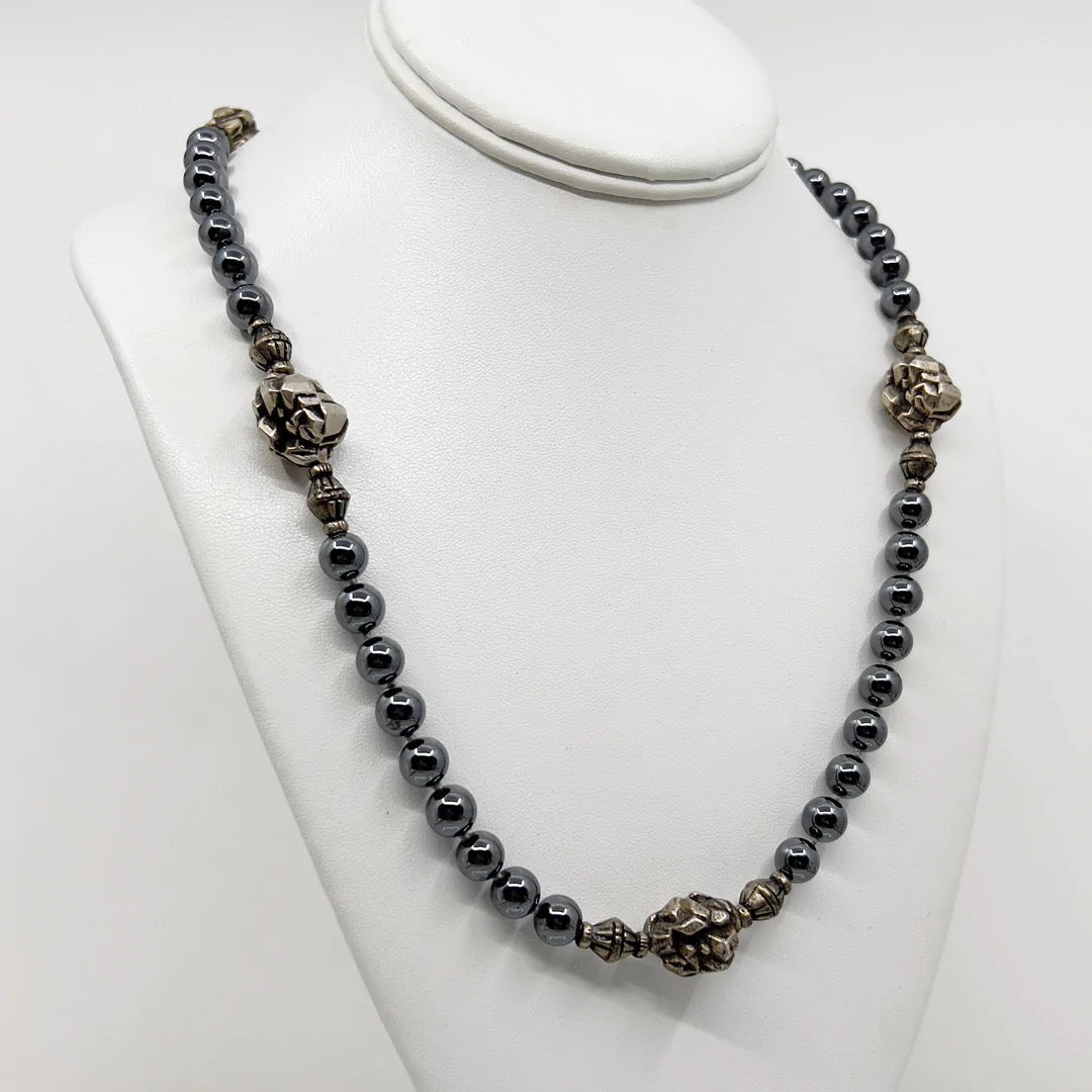 Les Bernard silver & hematite necklace