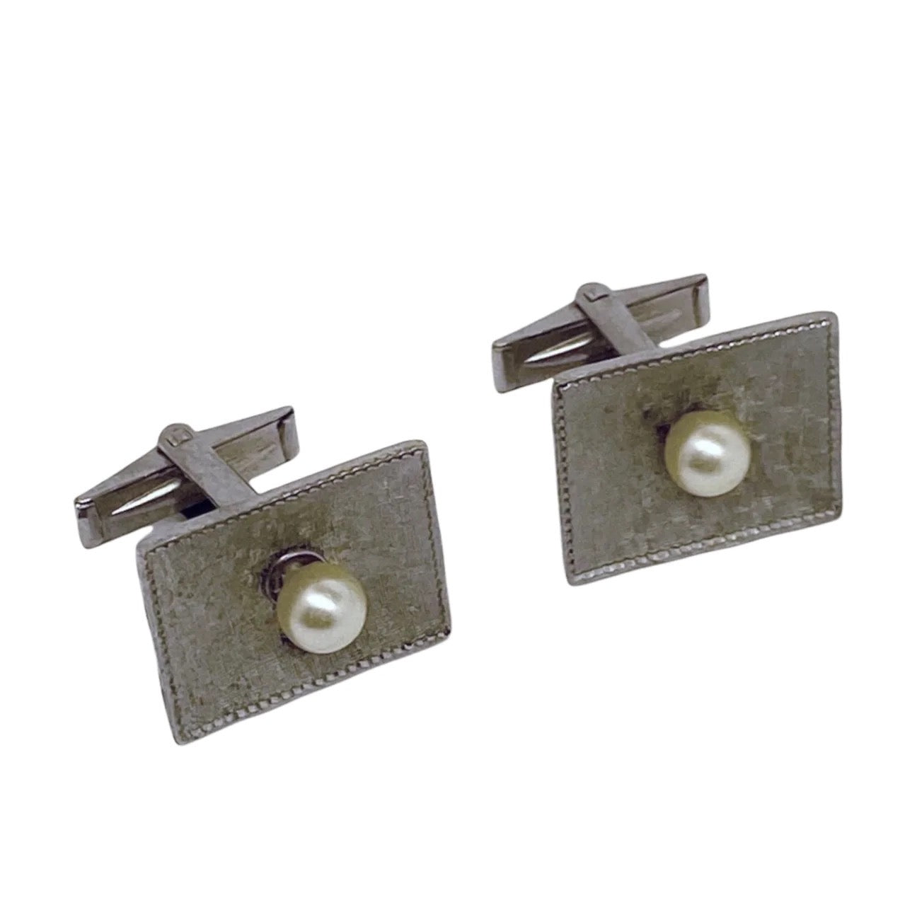 14k white gold filled pearl cufflinks