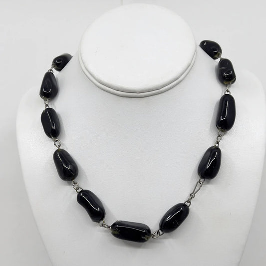 Vintage black tourmaline nugget bead necklace