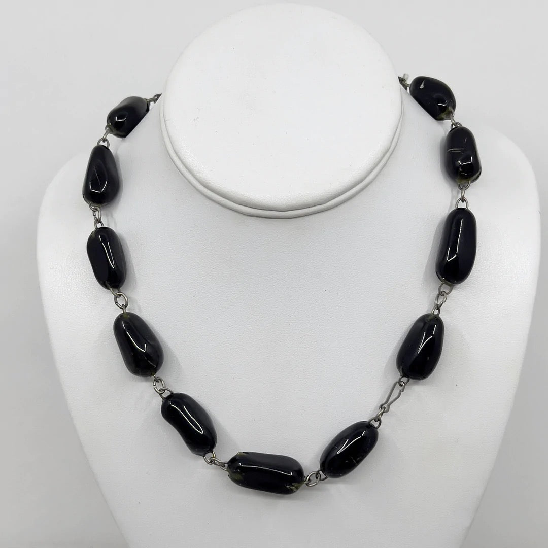 Vintage black tourmaline nugget bead necklace