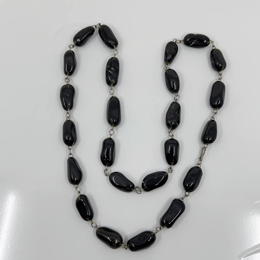 Vintage black tourmaline nugget bead necklace