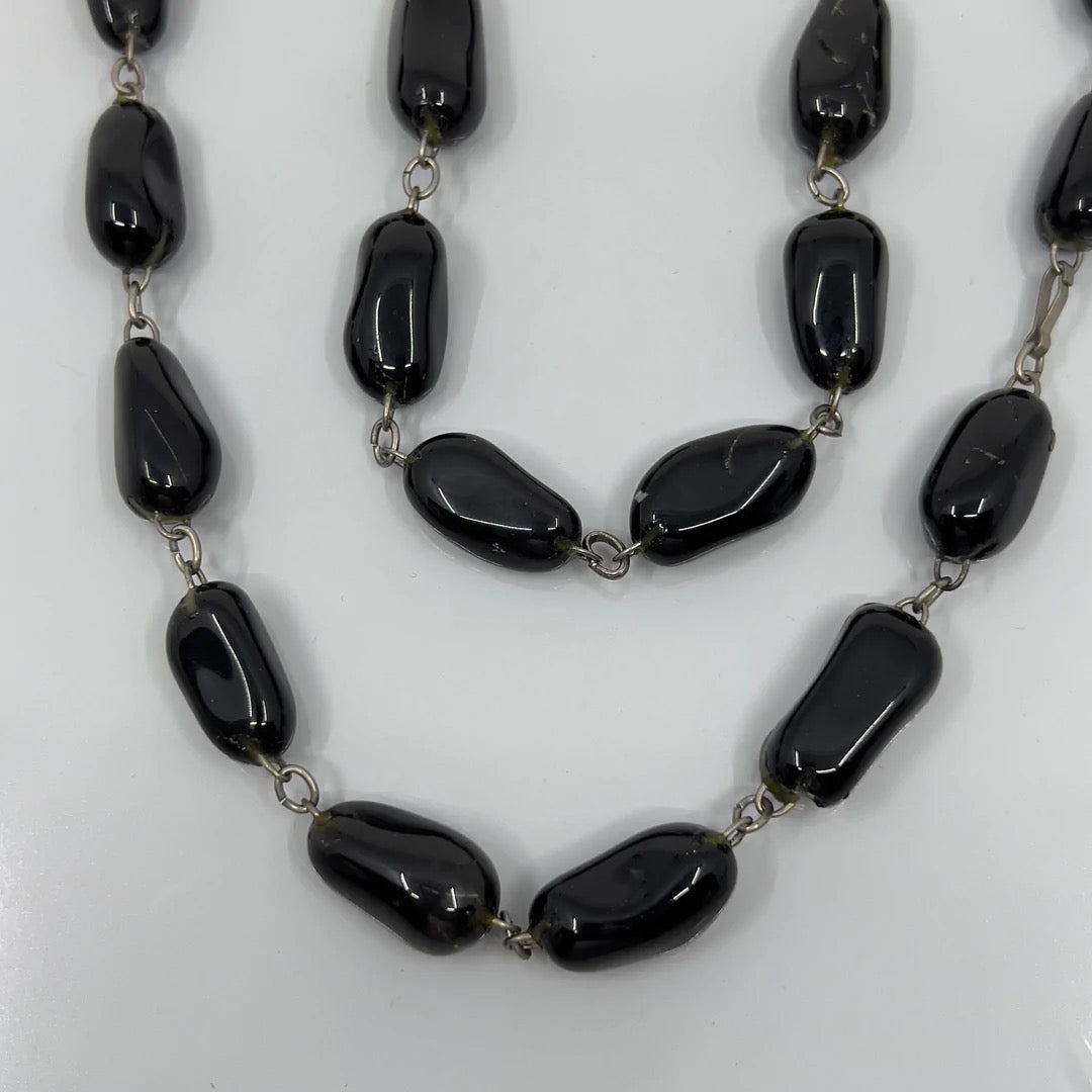 Vintage black tourmaline nugget bead necklace