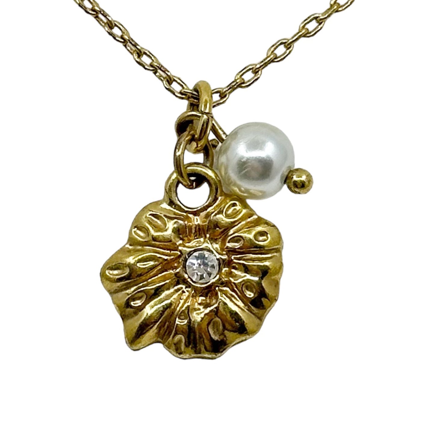 J.CREW Gold tone pearl flower pendant necklace