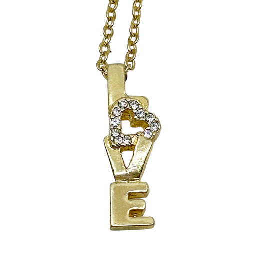 Gold tone rhinestone Love pendant necklace