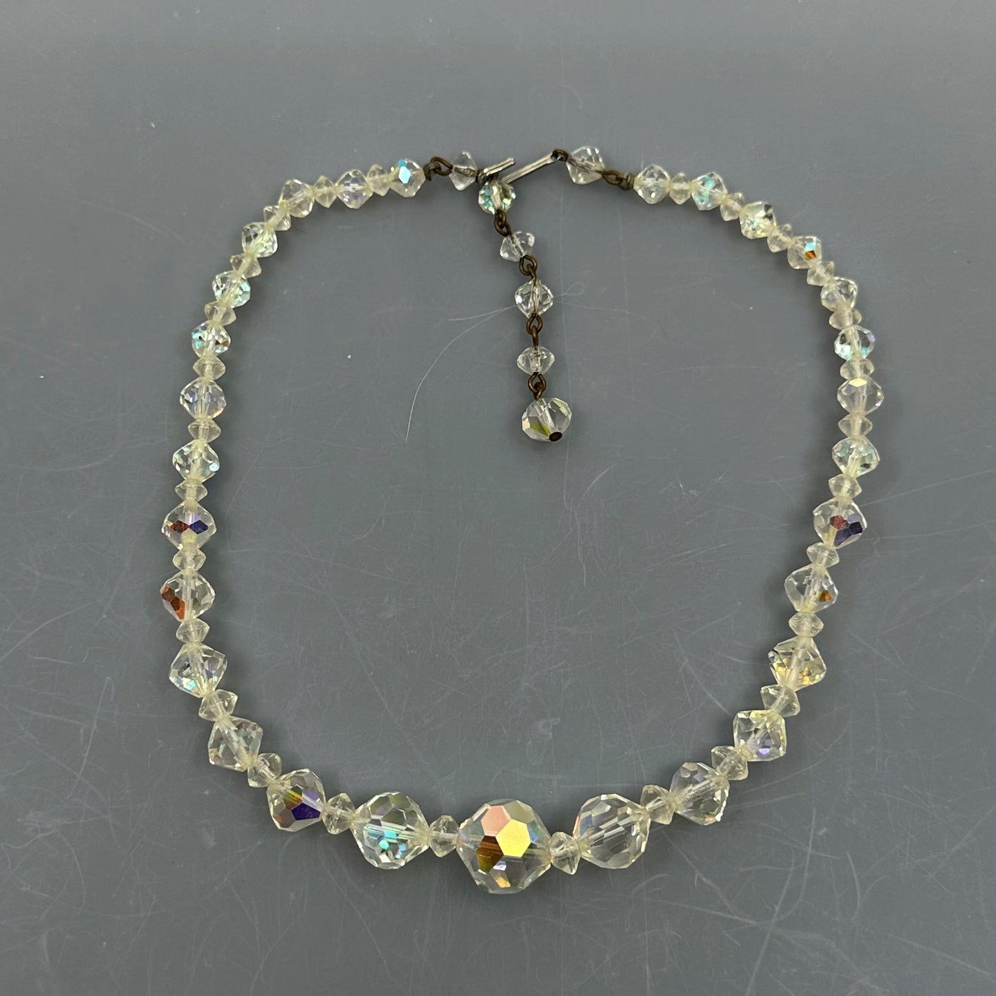 Vintage graduated AB crystal bead necklace