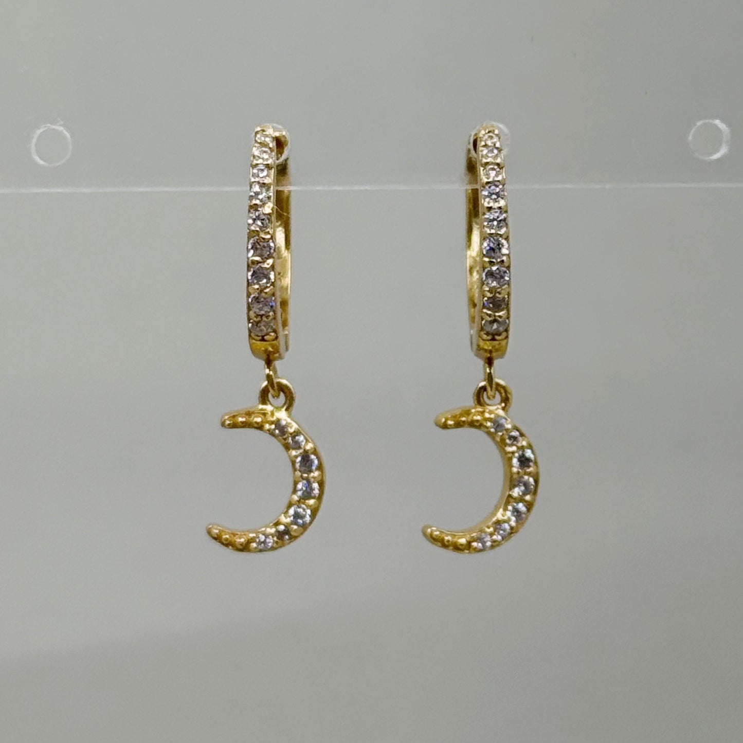 Gold Vermeil sterling silver cubic zirconia moon hoop earrings - GM177
