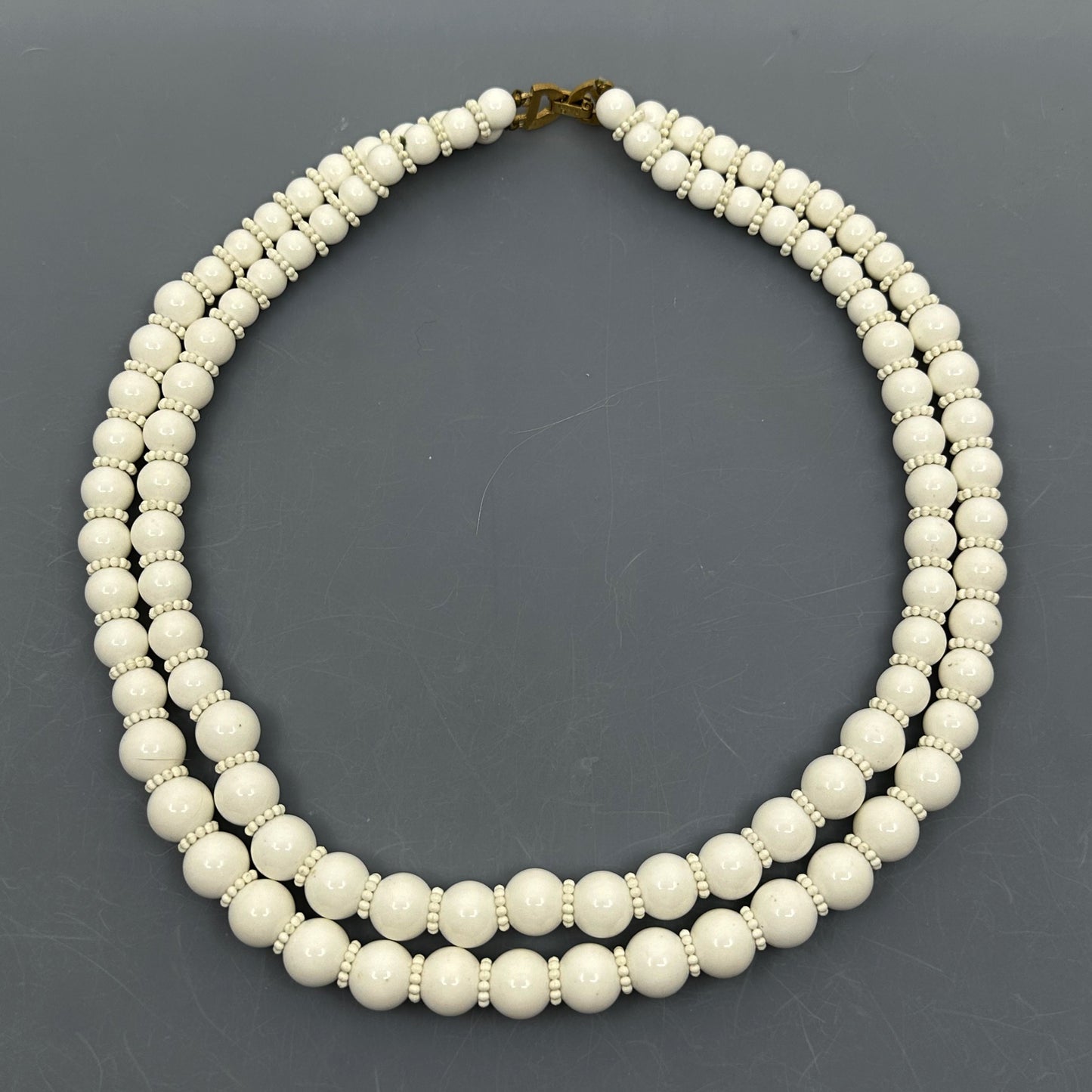 Vintage Crown Trifari gold tone acrylic bead double strand necklace