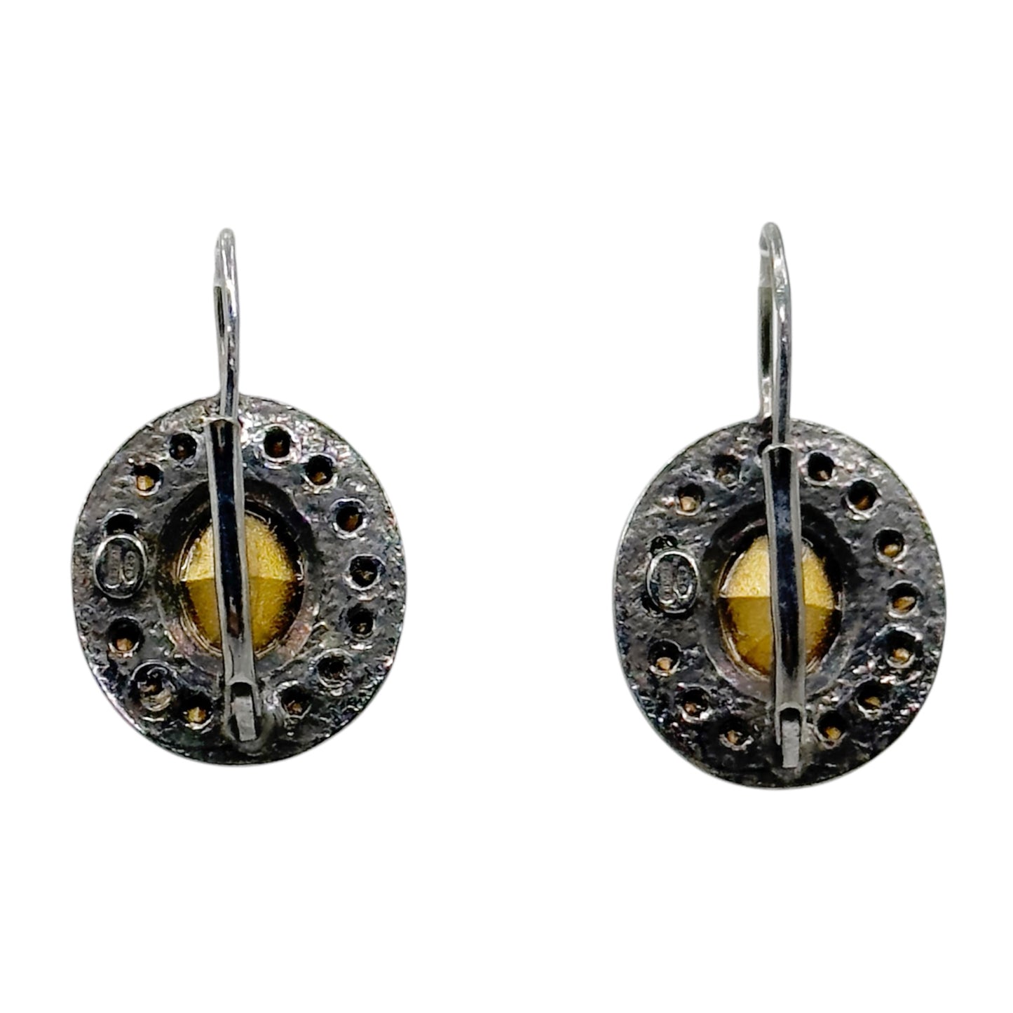 Ruthenium over sterling silver foil back rhinestones earrings