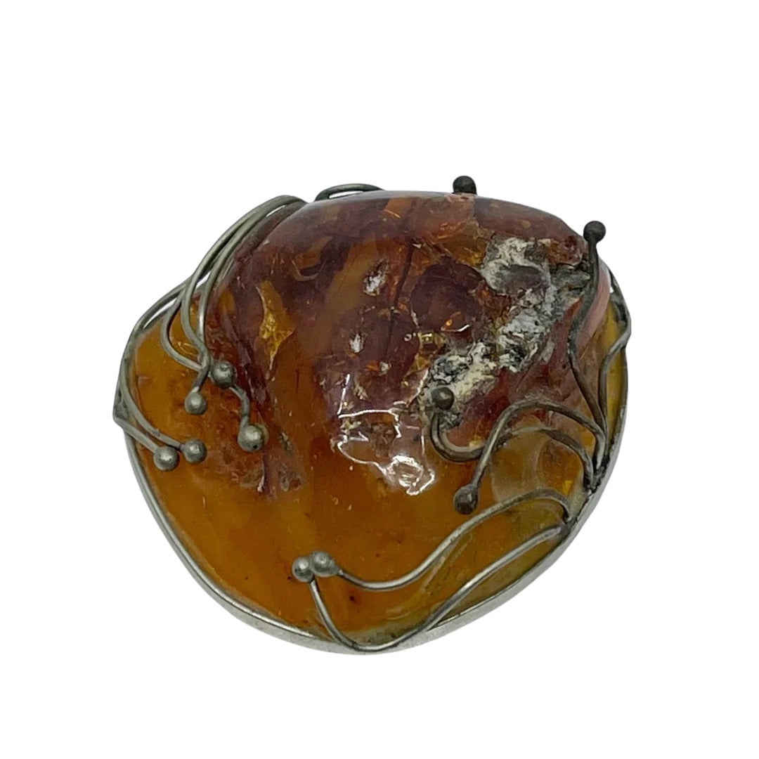 vintage silver butterscotch amber brooch