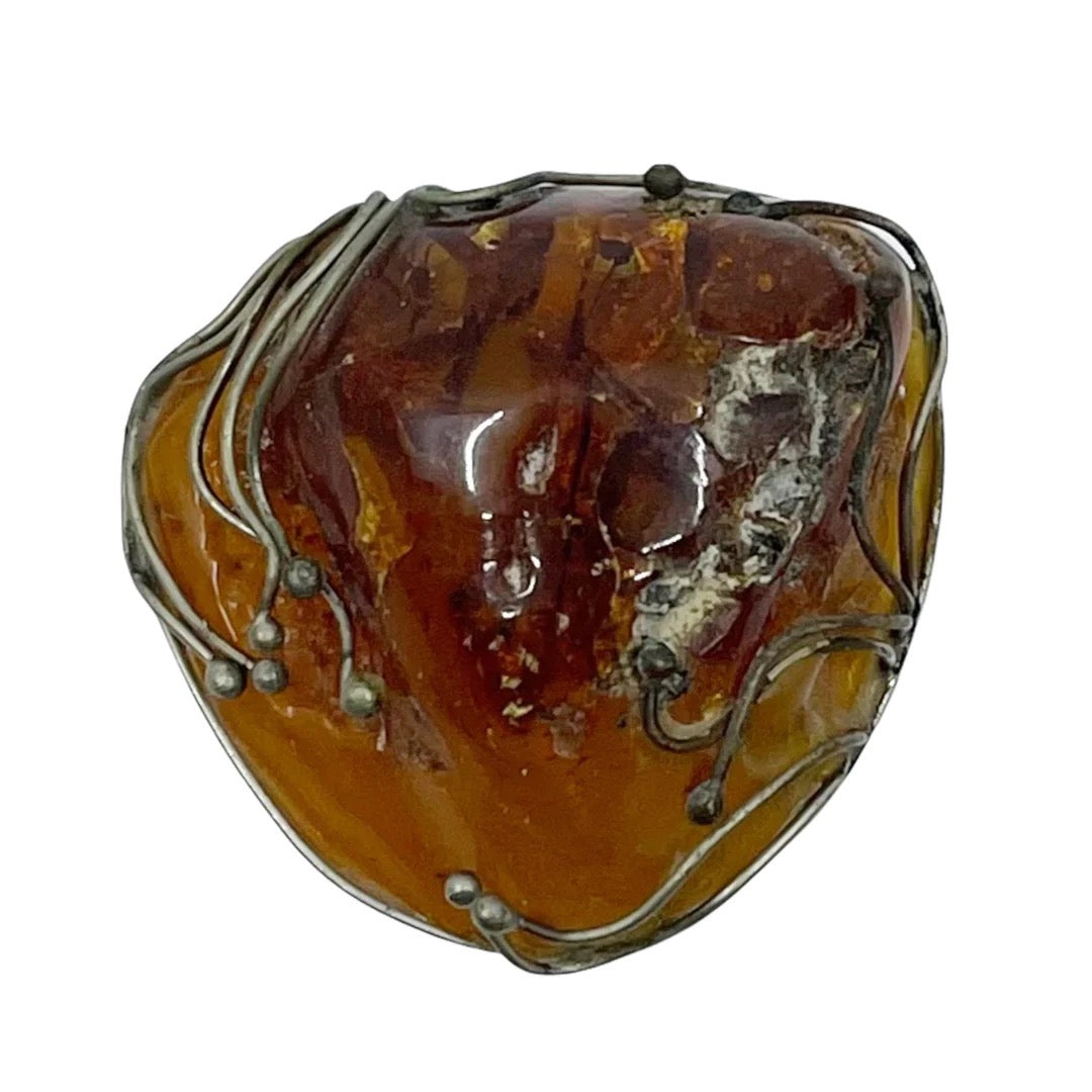 vintage silver butterscotch amber brooch