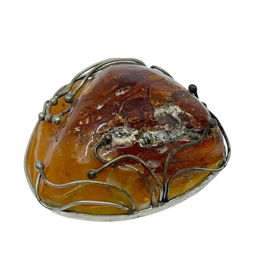 vintage silver butterscotch amber brooch