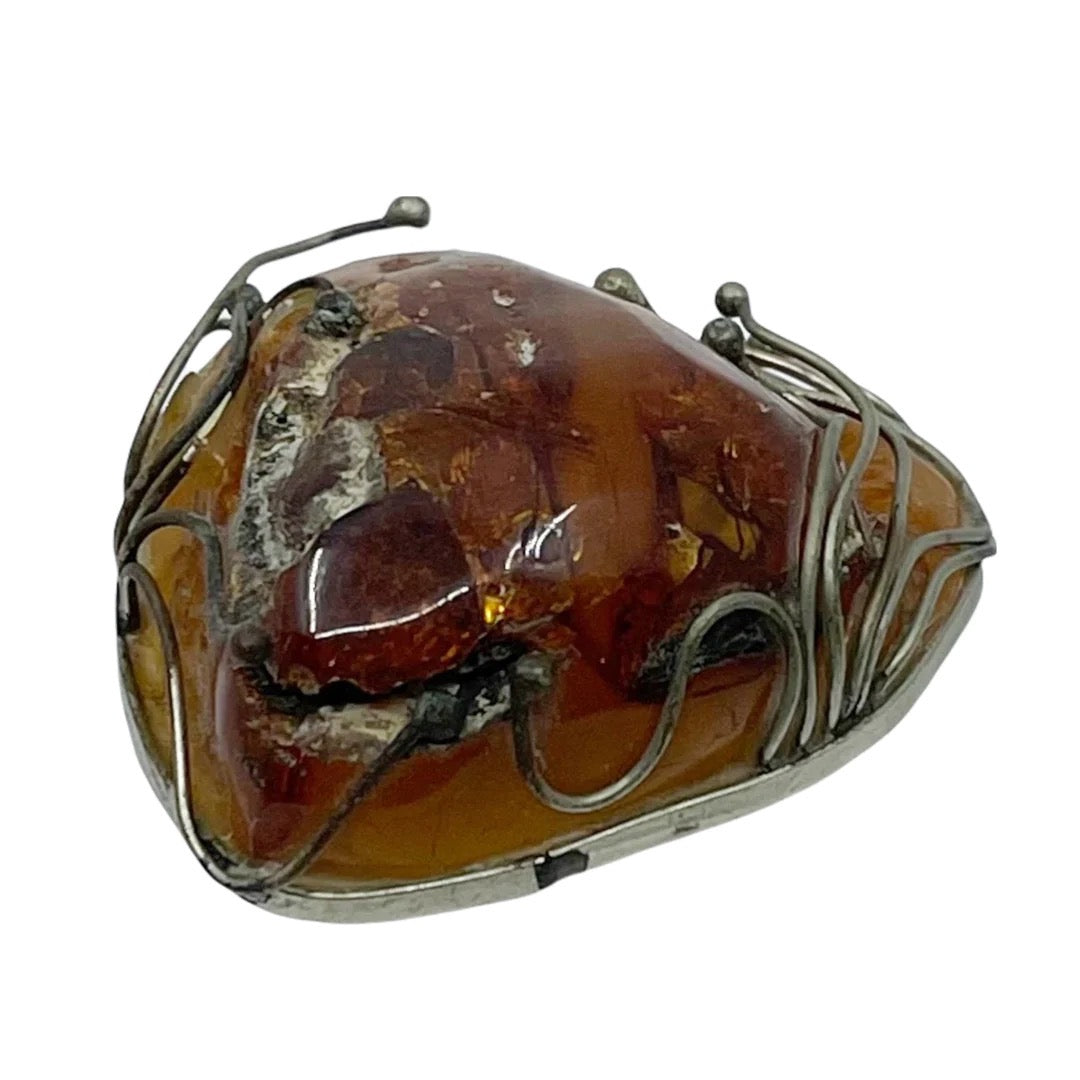 vintage silver butterscotch amber brooch