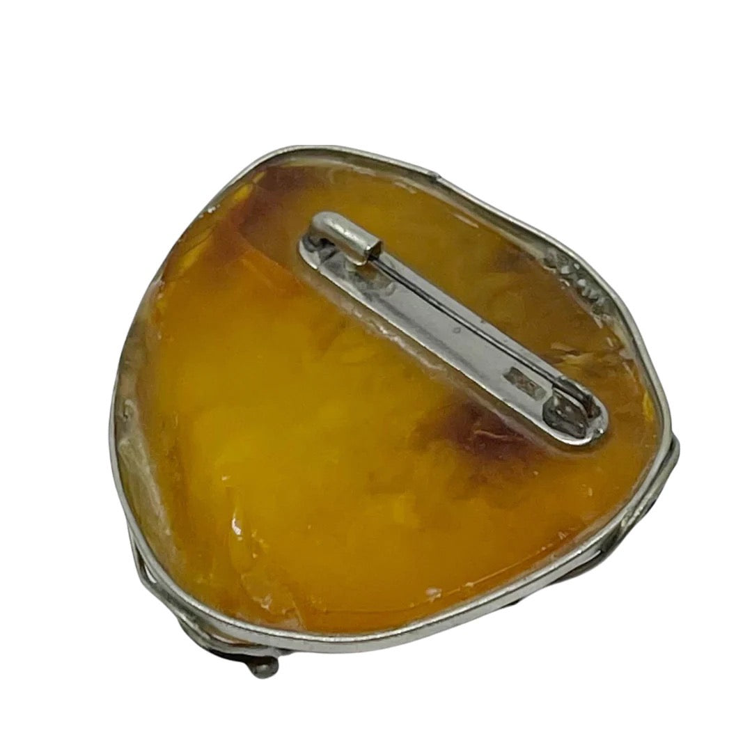 vintage silver butterscotch amber brooch