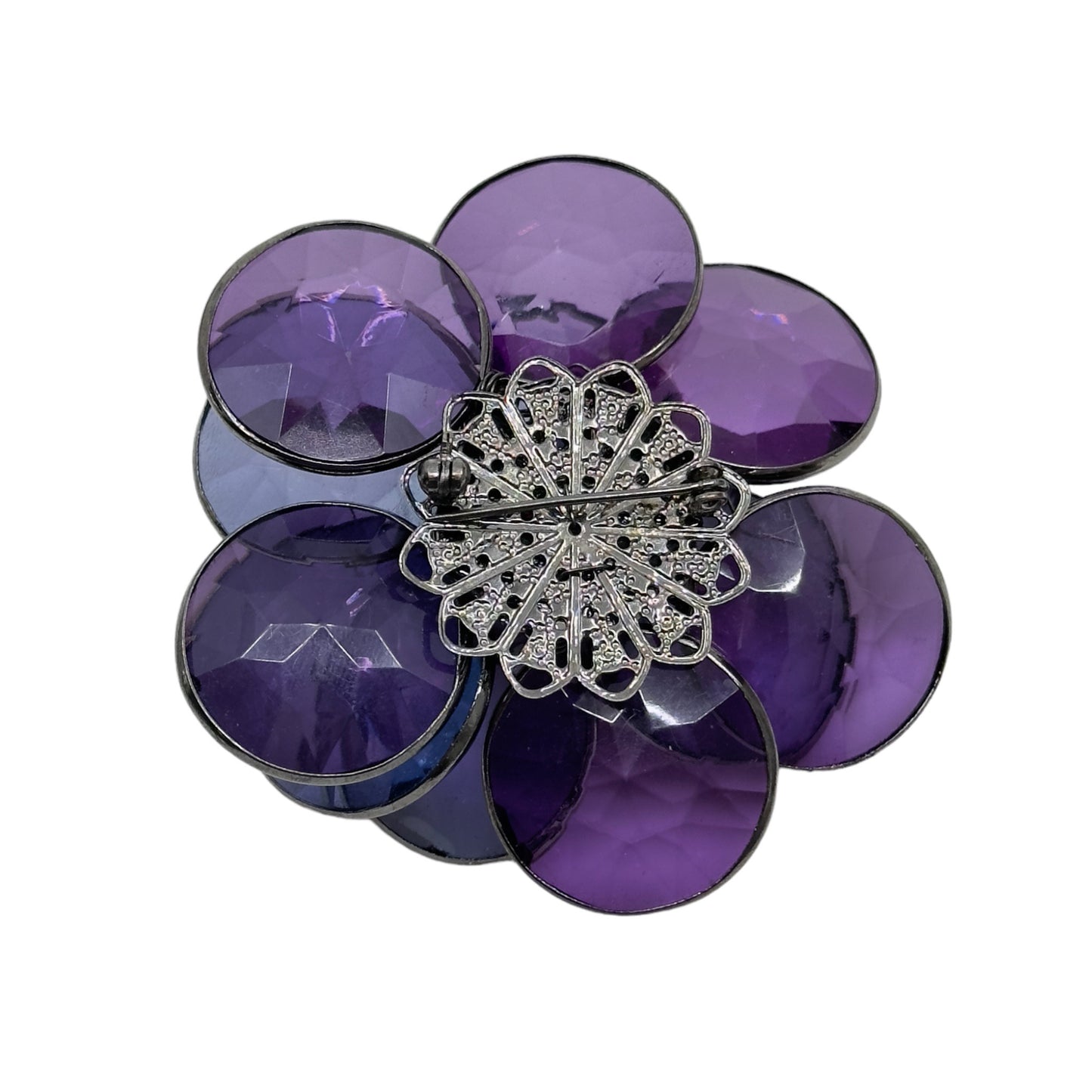 Blackened metal lucite petal brooch