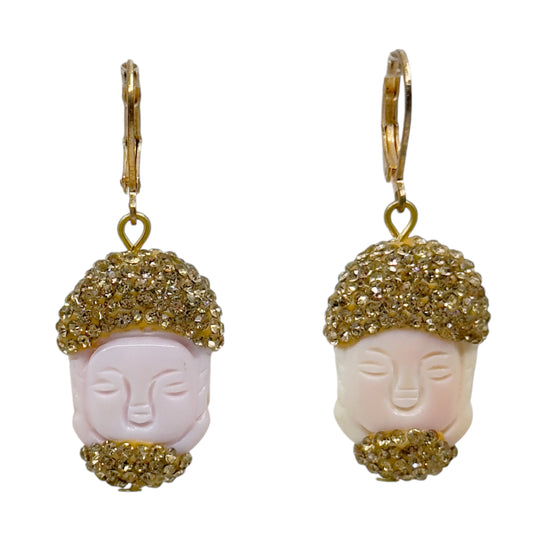 Rose Gold tone crystal & conch shell drop Buddha Earrings