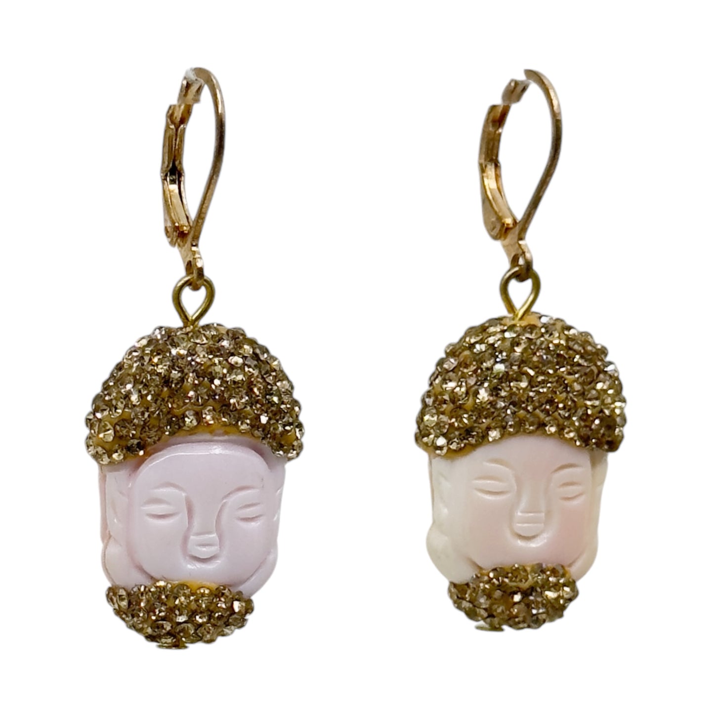 Rose Gold tone crystal & conch shell drop Buddha Earrings