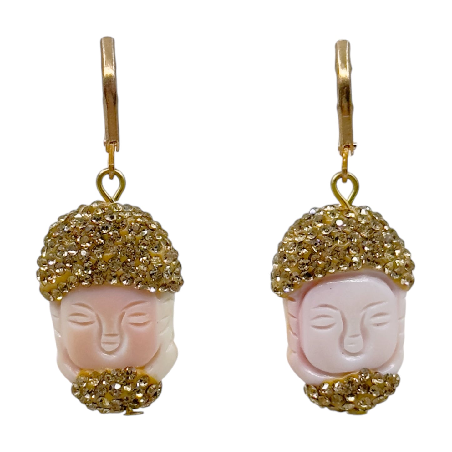 Rose Gold tone crystal & conch shell drop Buddha Earrings