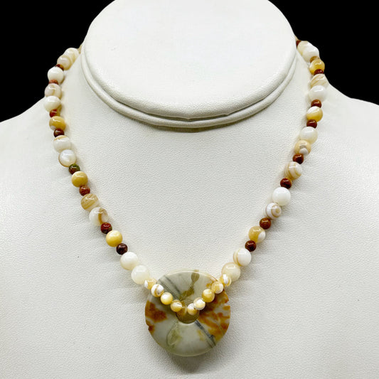 Gold Tone alabaster bead necklace