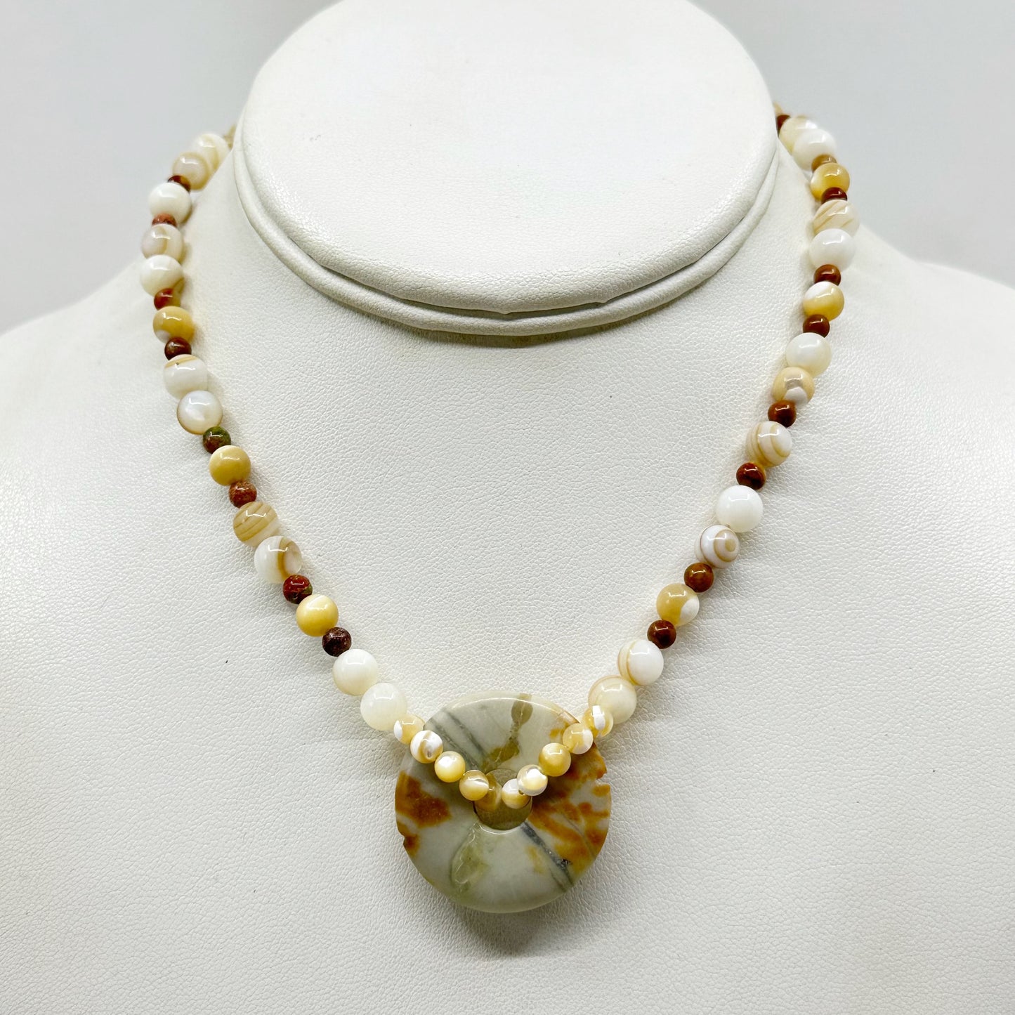 Gold Tone alabaster bead necklace