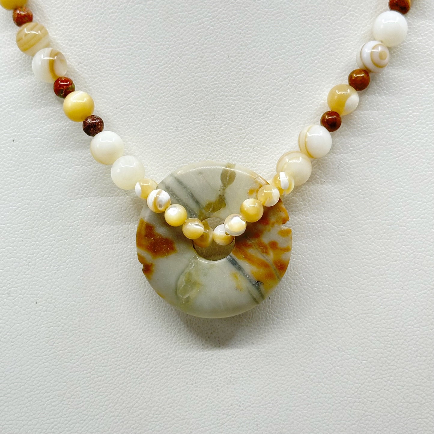 Gold Tone alabaster bead necklace