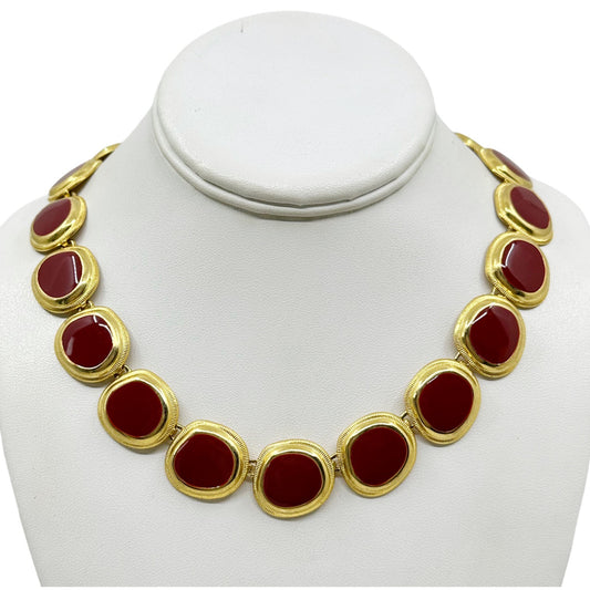 Vintage Gold Tone red enamel necklace