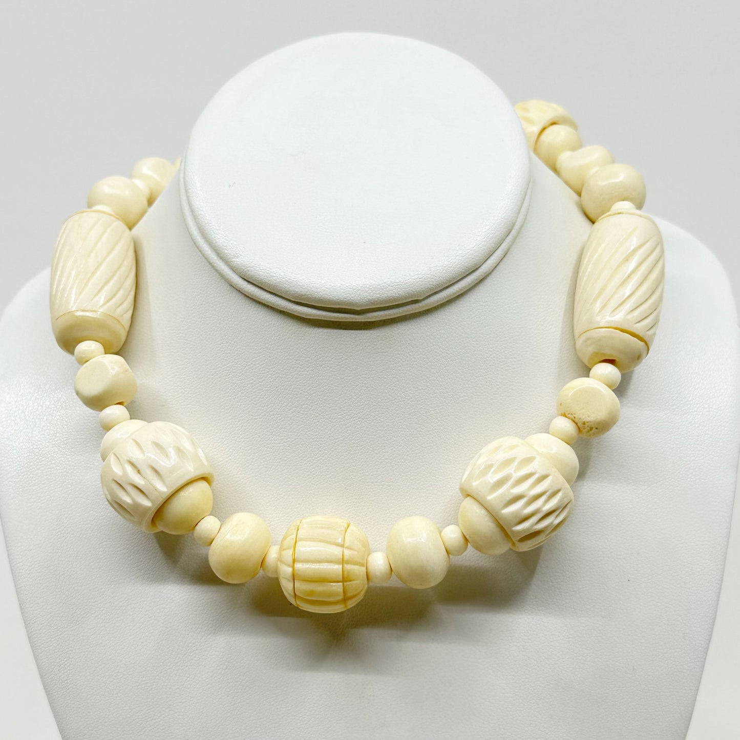 Vintage Kenneth Jay Lane carved bone bead necklace