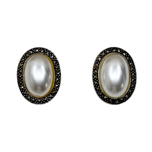 Sterling silver mabe pearl & marcasite earrings - GM18