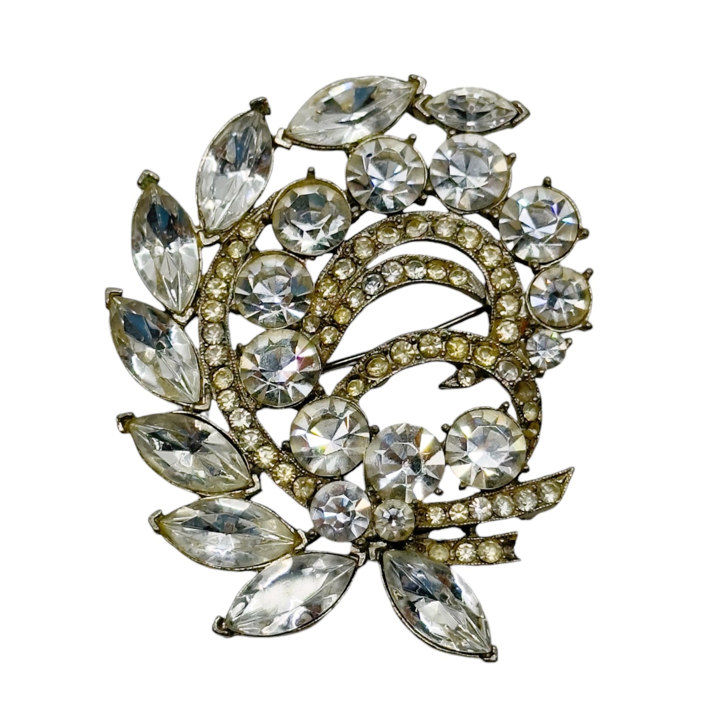 Eisenberg Ice Silver tone foil back rhinestone brooch