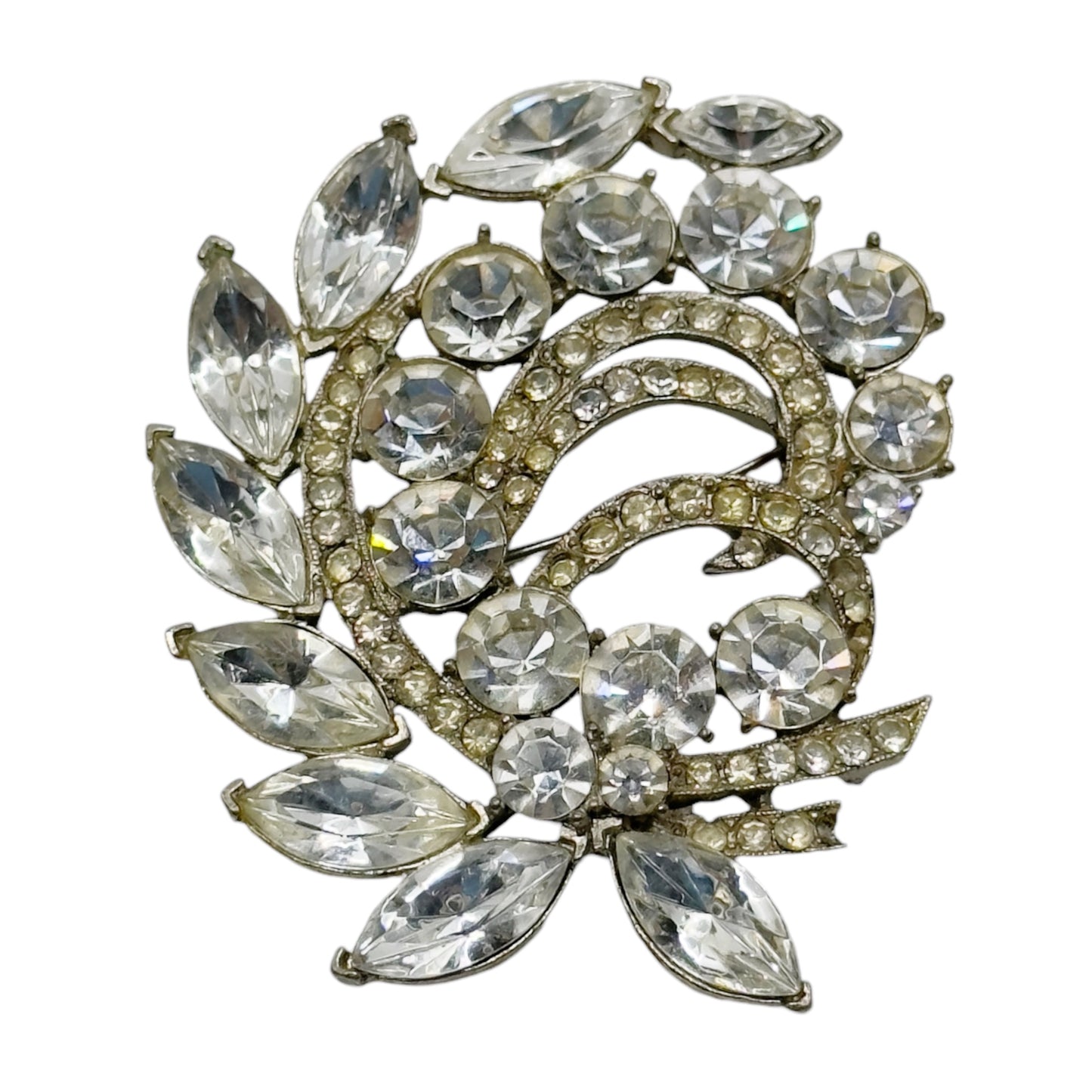 Eisenberg Ice Silver tone foil back rhinestone brooch