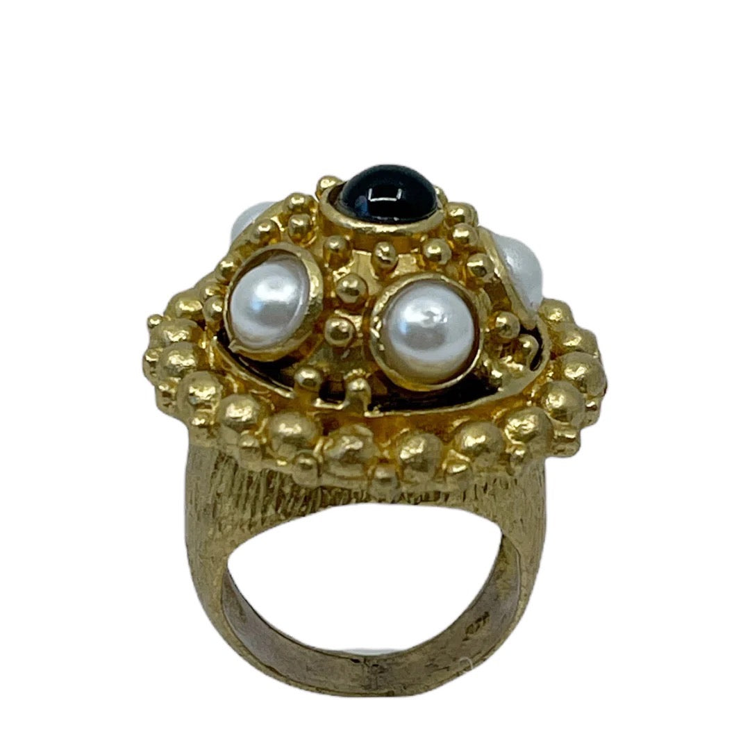 Vintage Gold Filled pearl onyx ring