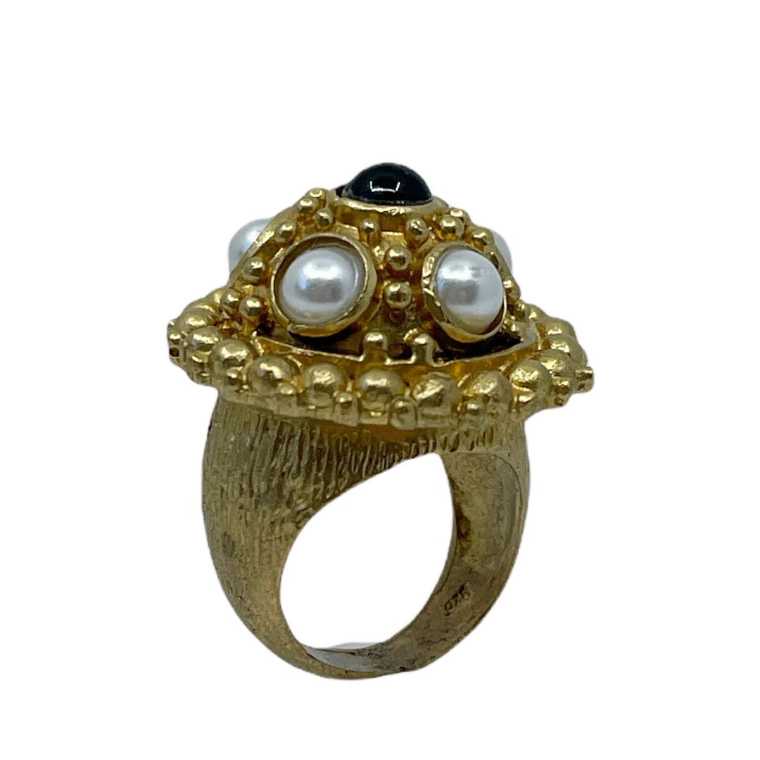 Vintage Gold Filled pearl onyx ring