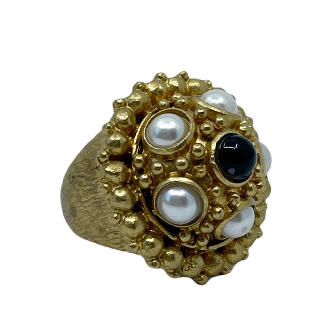 Vintage Gold Filled pearl onyx ring