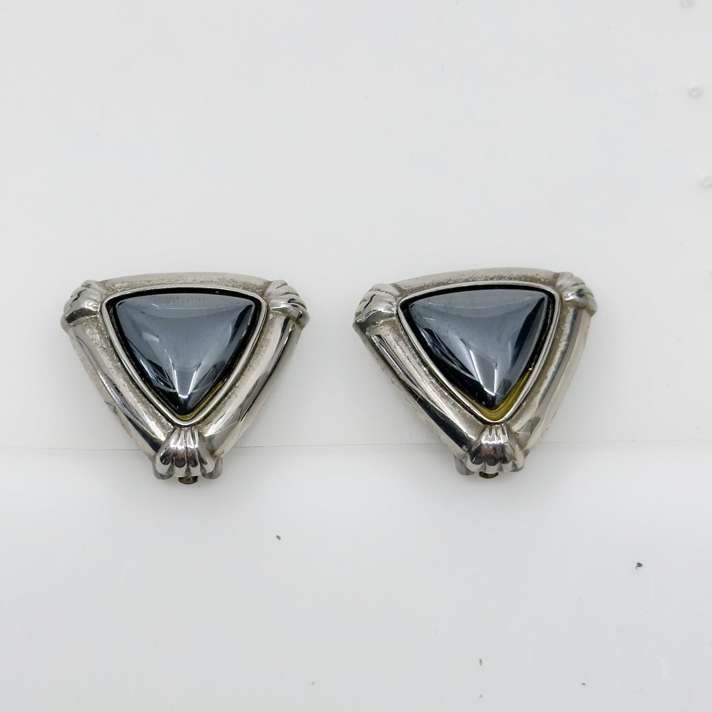 Vintage Silver tone Hematite clip on earrings