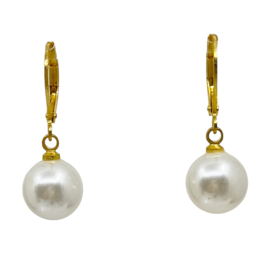 Gold tone 10mm drop Pearl earrings