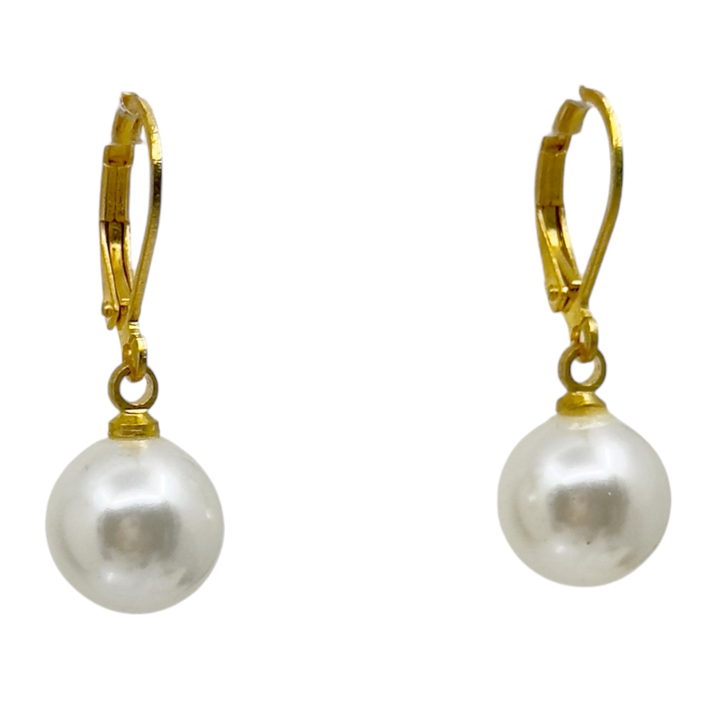 Gold tone 10mm drop Pearl earrings