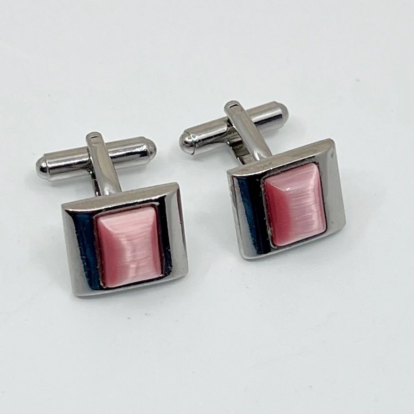 Stainless steel cat eye fiber optic cufflinks