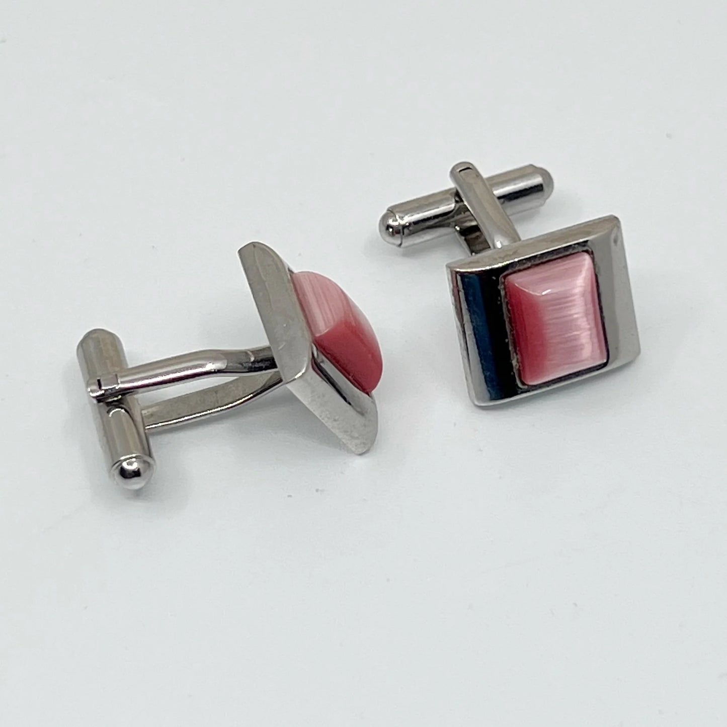 Stainless steel cat eye fiber optic cufflinks